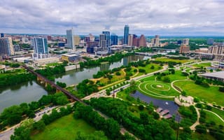 An aerial photo of Zilker Park in Austin