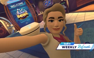 ForeVR Games character stands in front of a virtual bowling alley.