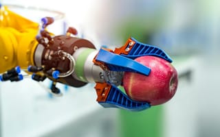 robotic arm holding an apple