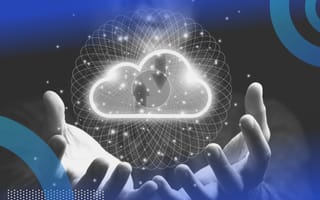 A person holding a digital cloud computing platform.