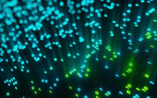 Data science companies, turqoise and green numbers against black background.