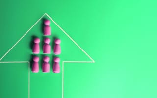 Drivers of employee engagement, green background, white outlined arrow with pink figures.