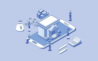 digital art of a smart phone surrounding by a bank and banking supplies