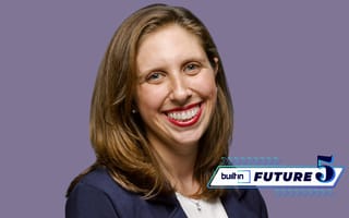 Scroobious founder and CEO Allison Byers smiles for a photo in front of a purple background