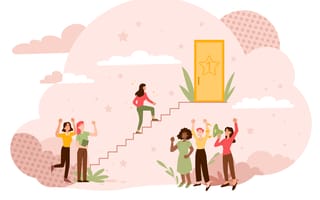 Women cheering each other on as they climb the corporate ladder.