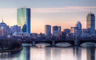 The Boston skyline at dusk.