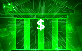 A digital bank with a large dollar sign.