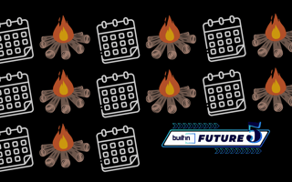 Icons of a calendar and campfire on a black background