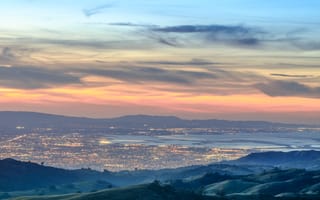 Silicon Valley views from above. Santa Clara Valley at dusk as seen from Lick Observatory
