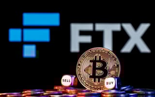 FTX logo behind a Bitcoin icon
