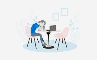 sad person at home office desk