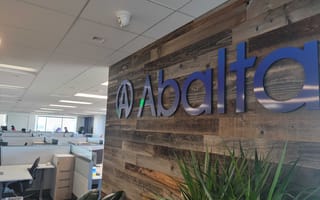 The entrance to Abalta Technologies with a large format sign of their logo.