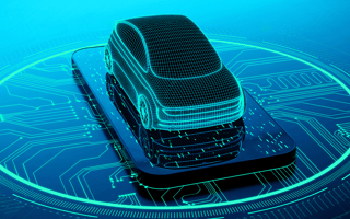 A digital car on top of a mobile device.