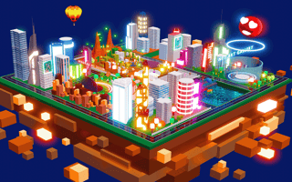 A city created in the metaverse filled with metaverse companies.