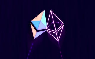 Two copies of the Ethereum logo intersecting one another.