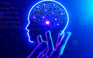 An AI engineer holding an AI head with their fingertips.