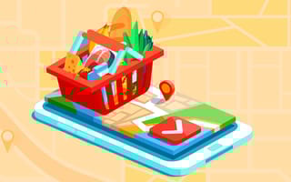 A basket of groceries resting on a mobile device.