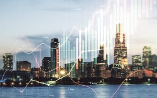 chicago skyline overlaid with data graphs