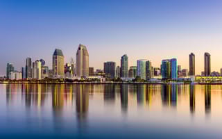 The San Diego skyline during a sunrise.