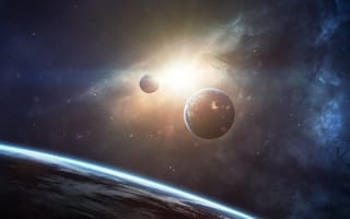 A rendering of several celestial bodies