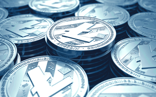 Stacks of silver Litecoin coins.