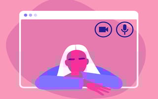 A person slumped over their video screen due to zoom fatigue.