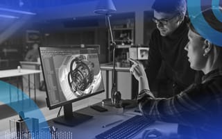 CAD image of an engineer using CAD to model a piece of hardware