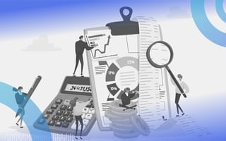 GAAP generally accepted accounting principles illustrated image of several miniaturized people working at a calculator, looking at a a spreadsheet, sitting on a stack of coins and looking at an account ledger