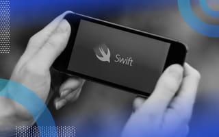 Swift image of two hands holding a smartphone in a landscape configuration. The Swift logo appears on the screen, which includes the word Swift and a bird diving down and to the left.