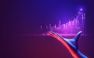 hand holding up holographic chart of growing numbers