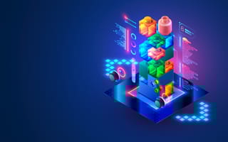 digital art of gaming hardware made up of building blocks and metrics