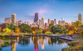 The Chicago skyline in the fall