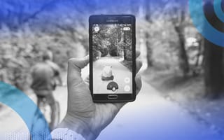 Augmented reality (AR) image of a person playing Pokemon Go, an AR game, on a bike path.
