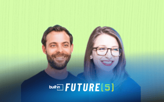 The Dibz co-founders Brock Jones and Autumn Schultz against a green background with the Future 5 banner in the front.