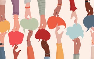 An illustration showing a diverse range of people exchanging ideas.