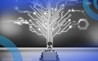 A person coding with binary tree illustration