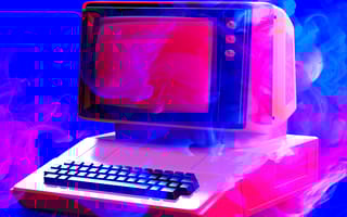 A retro computer surrounded by vapor.
