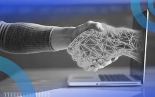 A person shaking hand with digital hand illustration