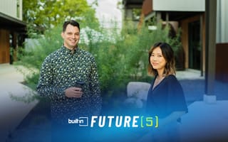 Aquifer co-founders Matt Udvari, CTO, and Chen Zhang, CEO, stand outside for a photo.