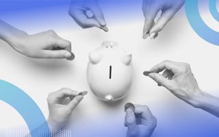 Crowdfunding image of a piggy bank shot from the top with the slit visible. There is a circle of six hands each holding a coin and preparing to put it into the piggy bank.