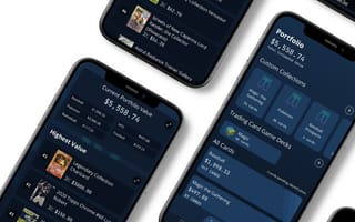 Images of Ludex’s mobile app on several iPhones showing the worth of a user’s collection.