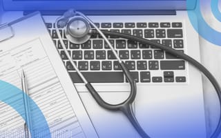 PHI protected health information image of a stethoscope and patient chart laying on top of a laptop.