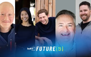 Five San Francisco-based company founders are pictured in side-by-side photos.