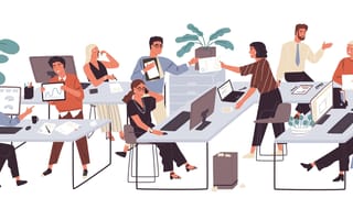 Illustration of an open office with people collaborating