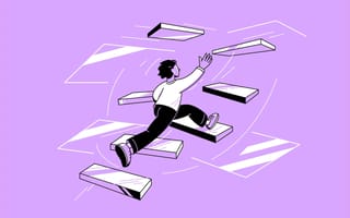 illustration of person climbing floating stairs