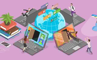 An illustration depicting hybrid, remote and distributed teams.