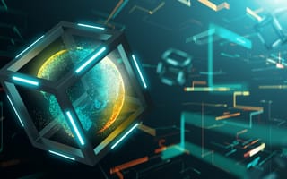 digitized Earth inside of a futuristic block