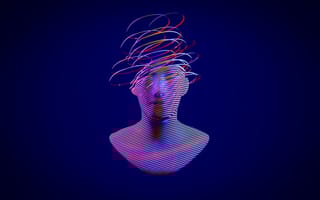 An image of a human face with colorful spirals coming out of the top of the head.