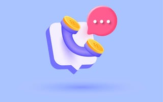 A graphic shows a purple telephone and pink text bubble