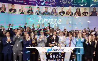 Braze staff celebrating at Nasdaq